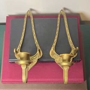 Crowning Touch Solid Brass Vintage Candlestick Wall‎ Sconces w Plate Display
